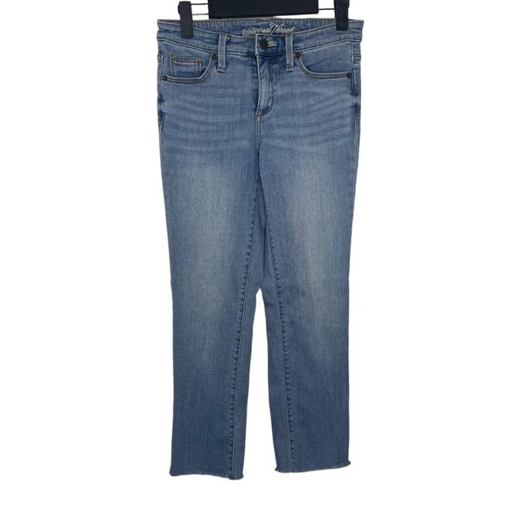 Universal Thread High Rise Straight Crop Jeans Blue Raw Hem 00/24 VN1083275